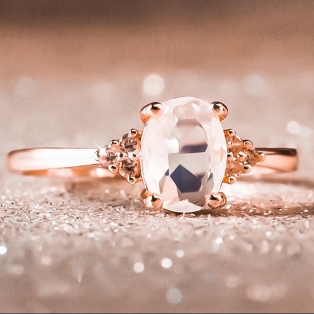 New Woman’s Handcrafted Genuine 18k Rose Gold Natural Moonstone European Ring - Picture 3 of 10